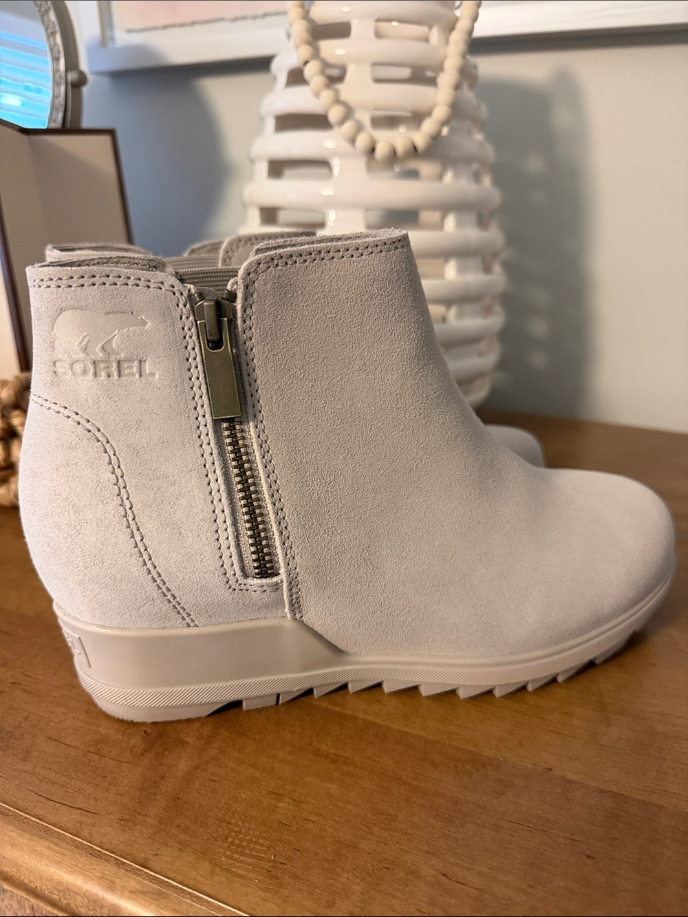 Sorel Women's Light Gray Suede Wedge Ankle Bootie